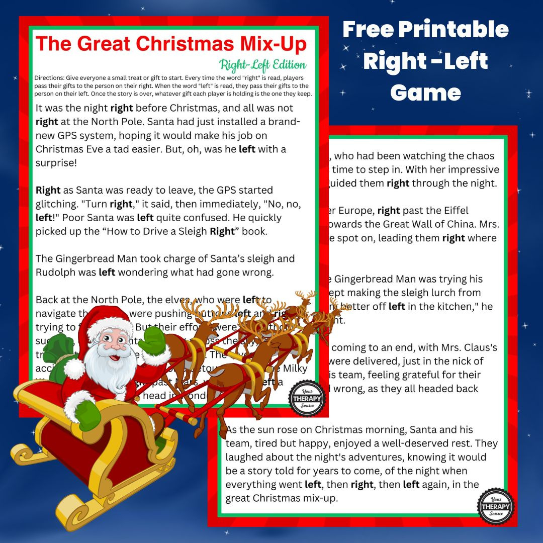 Right Left Christmas Game Printable - Free Story - Your Therapy Source pertaining to Free Printable Christmas Left Right Stories