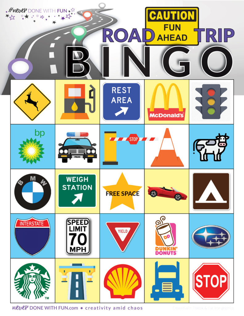 Road Trip Bingo Free Printable - #Neverdonewithfun in FREE Printable Car Bingo Cards