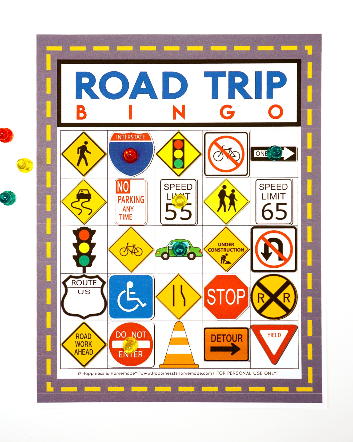 Road Trip Bingo Game - Free Printable - Happiness Is Homemade for Free Printable Car Ride Games