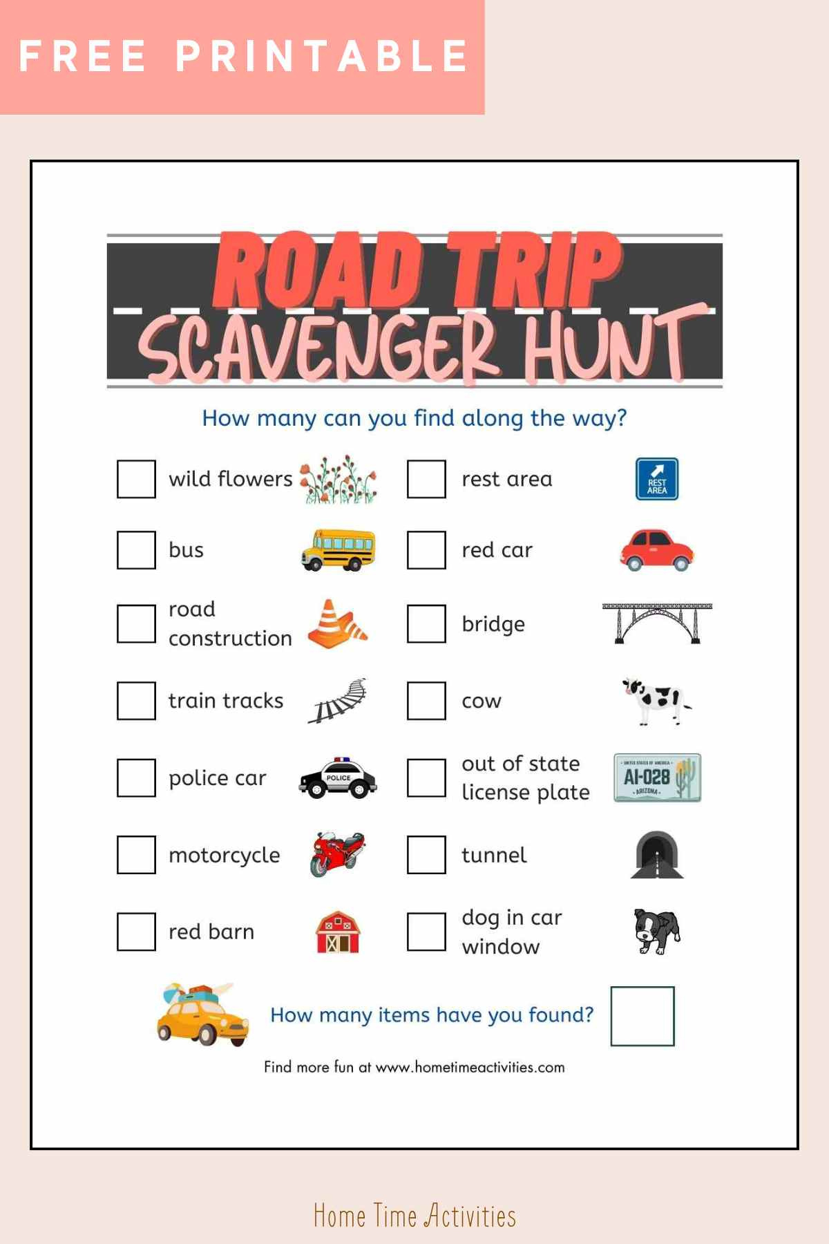 Road Trip Scavenger Hunt - Make Car Rides Fun - Printable Pdf with regard to FREE Printable Car Scavenger Hunt
