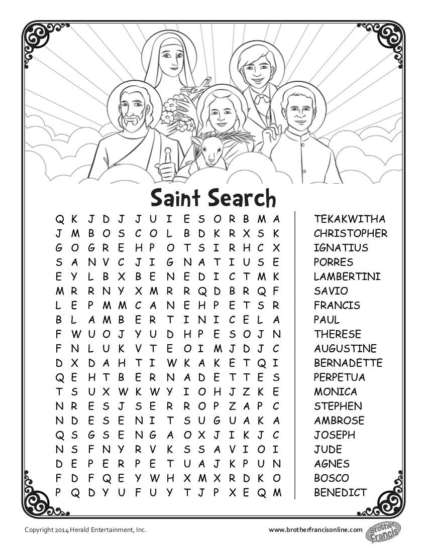 Saints Word Search - Catholicbrain intended for FREE Printable Catholic Word Search