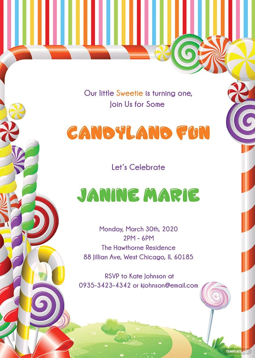 Sample Candyland Birthday Invitation Template In Publisher, Word with Free Printable Candyland Birthday Invitations