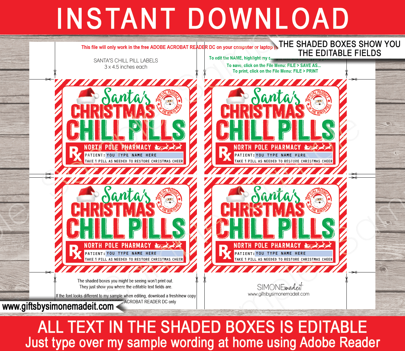 Santa&amp;#039;S Christmas Chill Pills (For Jars) - Red &amp;amp; Green in Free Printable Chill Pill Labels