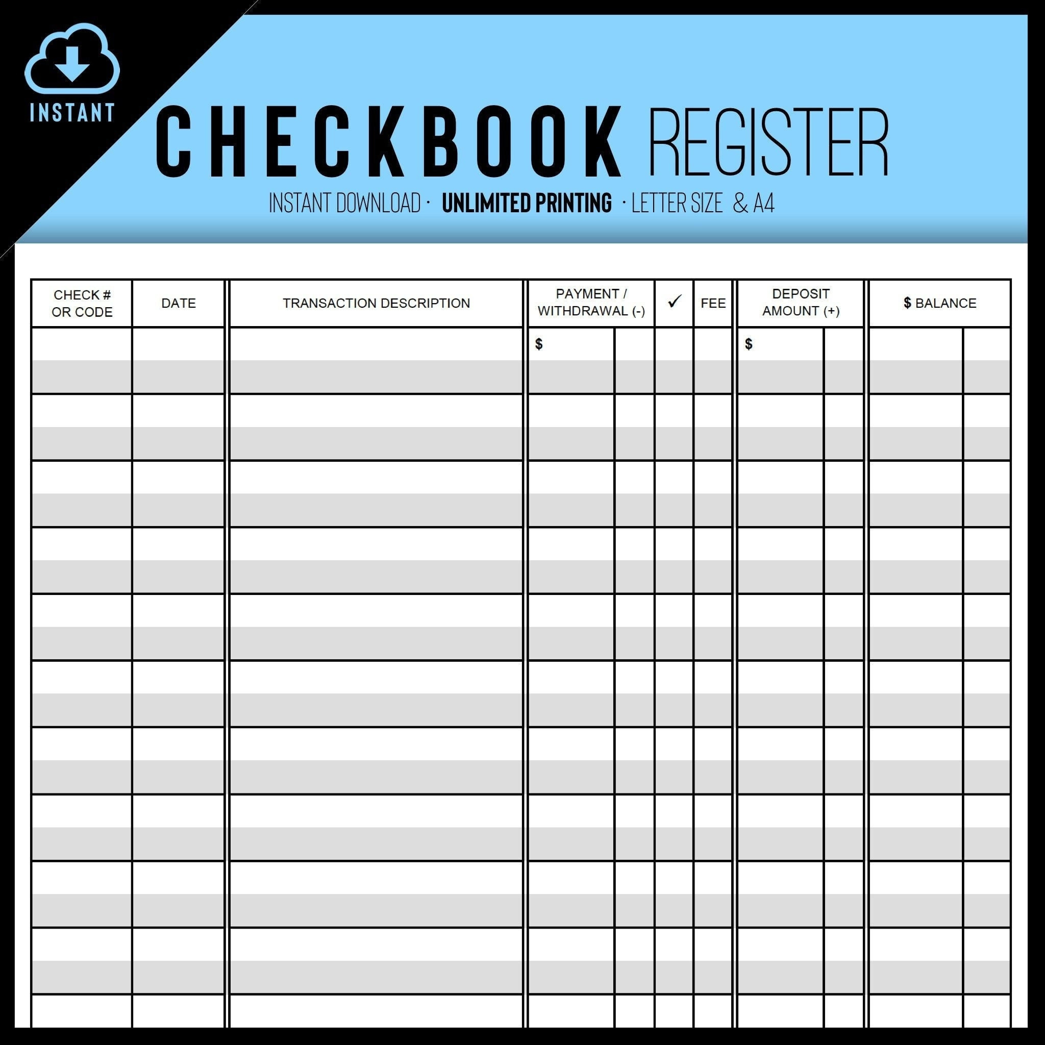 Scheckbuch Register Druckbar, Transaktionsregister Pdf, Scheckbuch throughout FREE Printable Checkbook Size Register