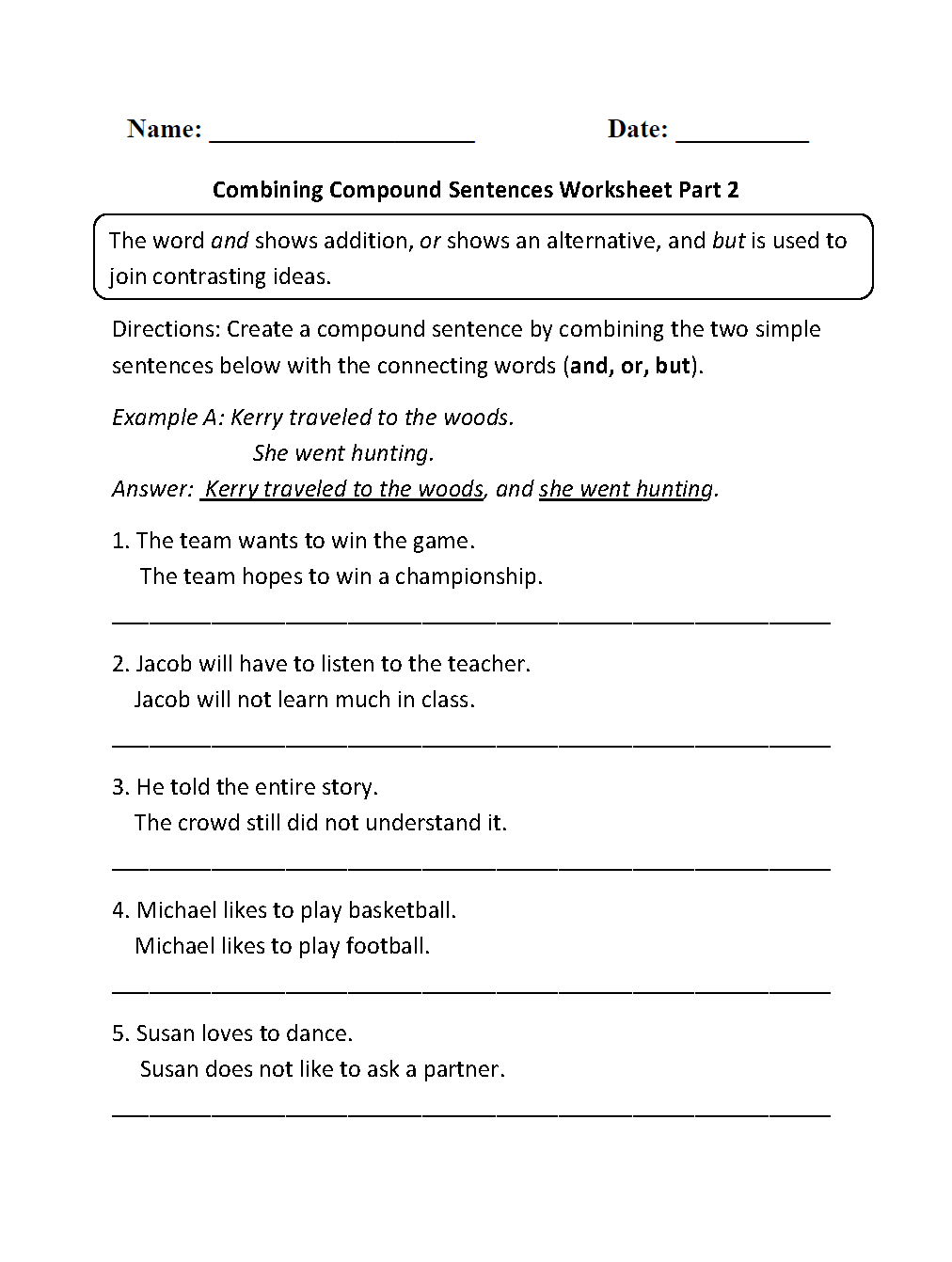 Sentences Worksheetes | Compound Sentences Worksheets for FREE Printable Compound Sentences Worksheets