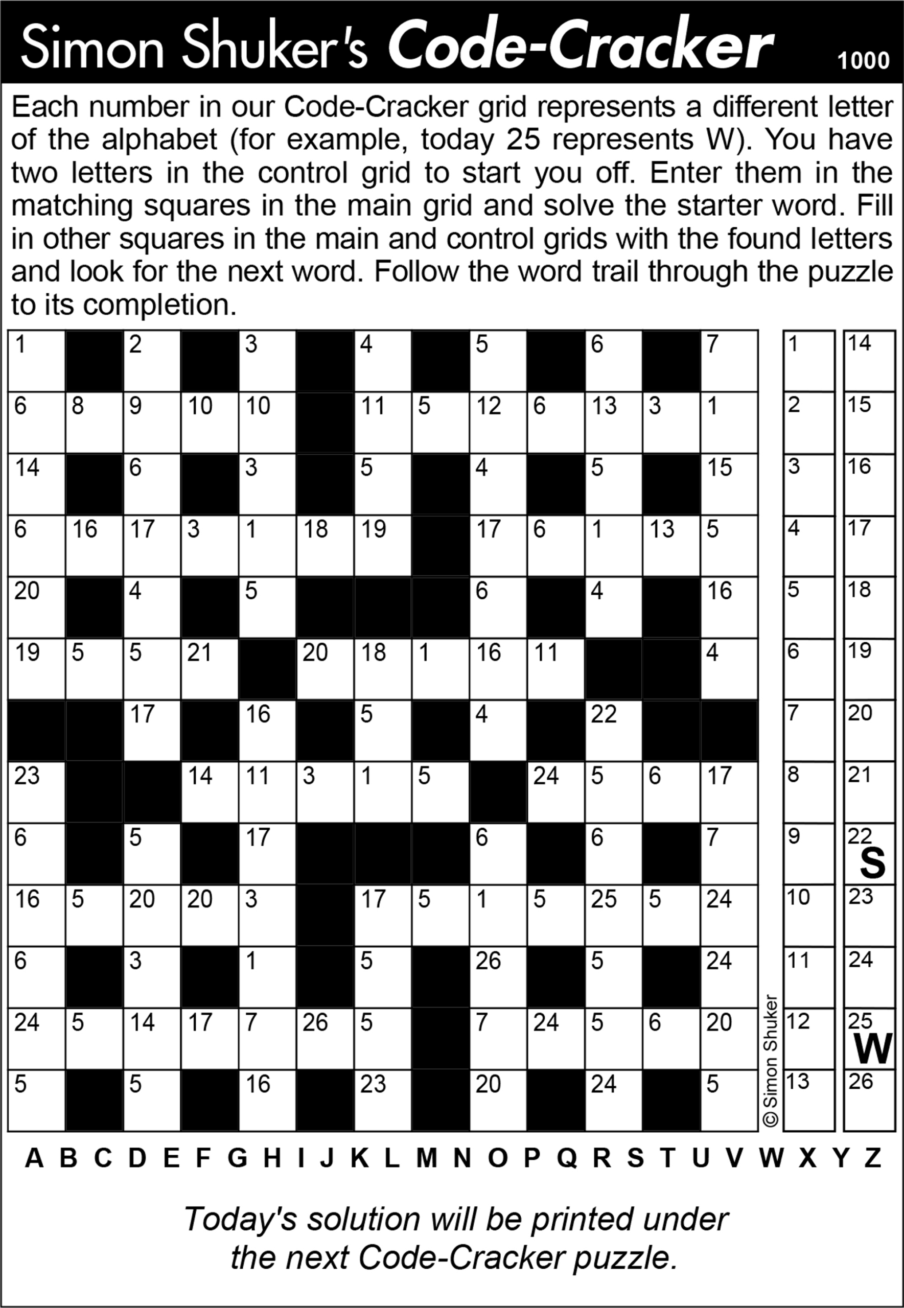 Simon Shuker&amp;#039;S Code-Cracker — Knight Features | Content Worth Sharing for Free Printable Code Cracker Puzzles