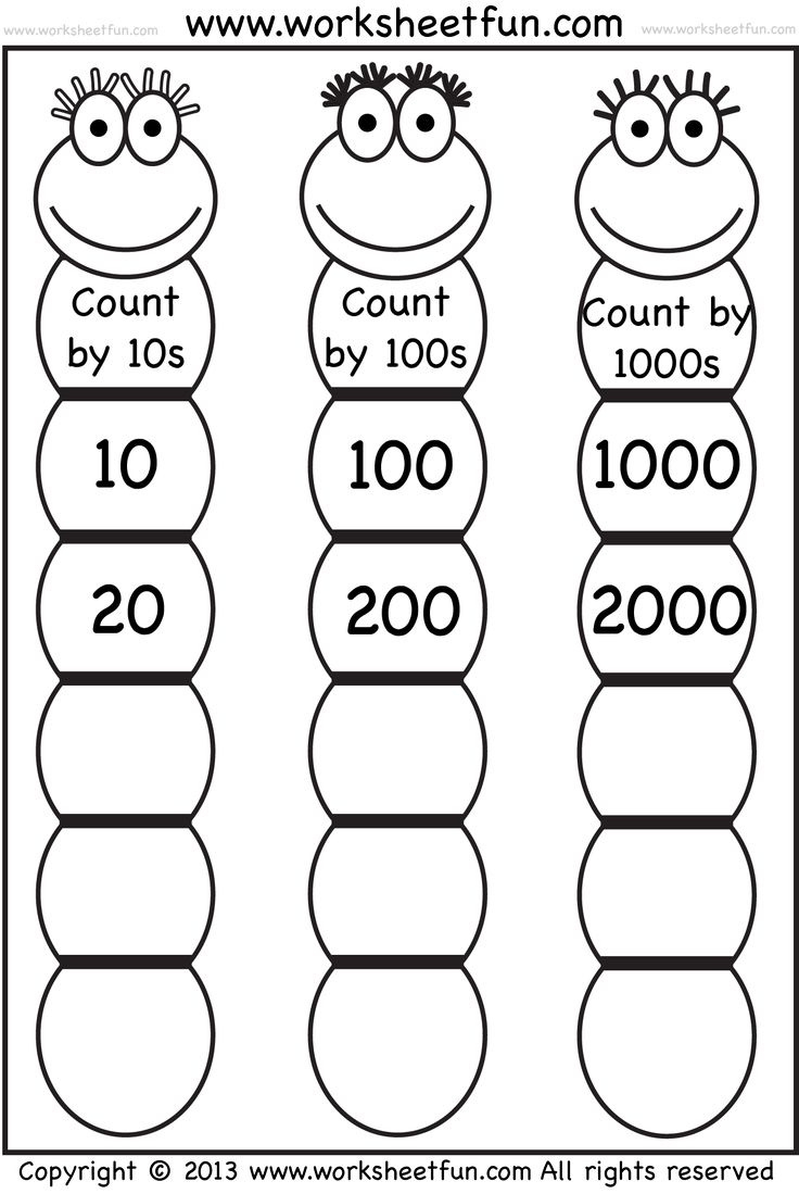 Skip Counting10, 100 And 1000 / Free Printable Worksheets pertaining to FREE Printable Counting by Tens Worksheets