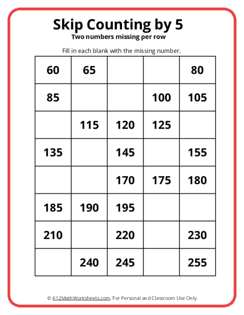 Skip Counting5 Worksheets with FREE Printable Counting by 5s Worksheet