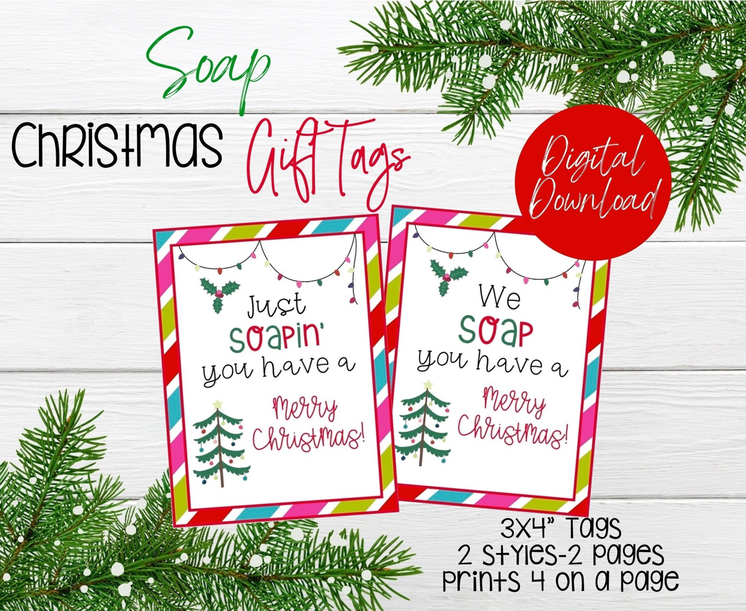 Soap Christmas Gift Tags, Christmas Hand Soap Tags, Holiday Soap in Free Printable Christmas Soap Tags