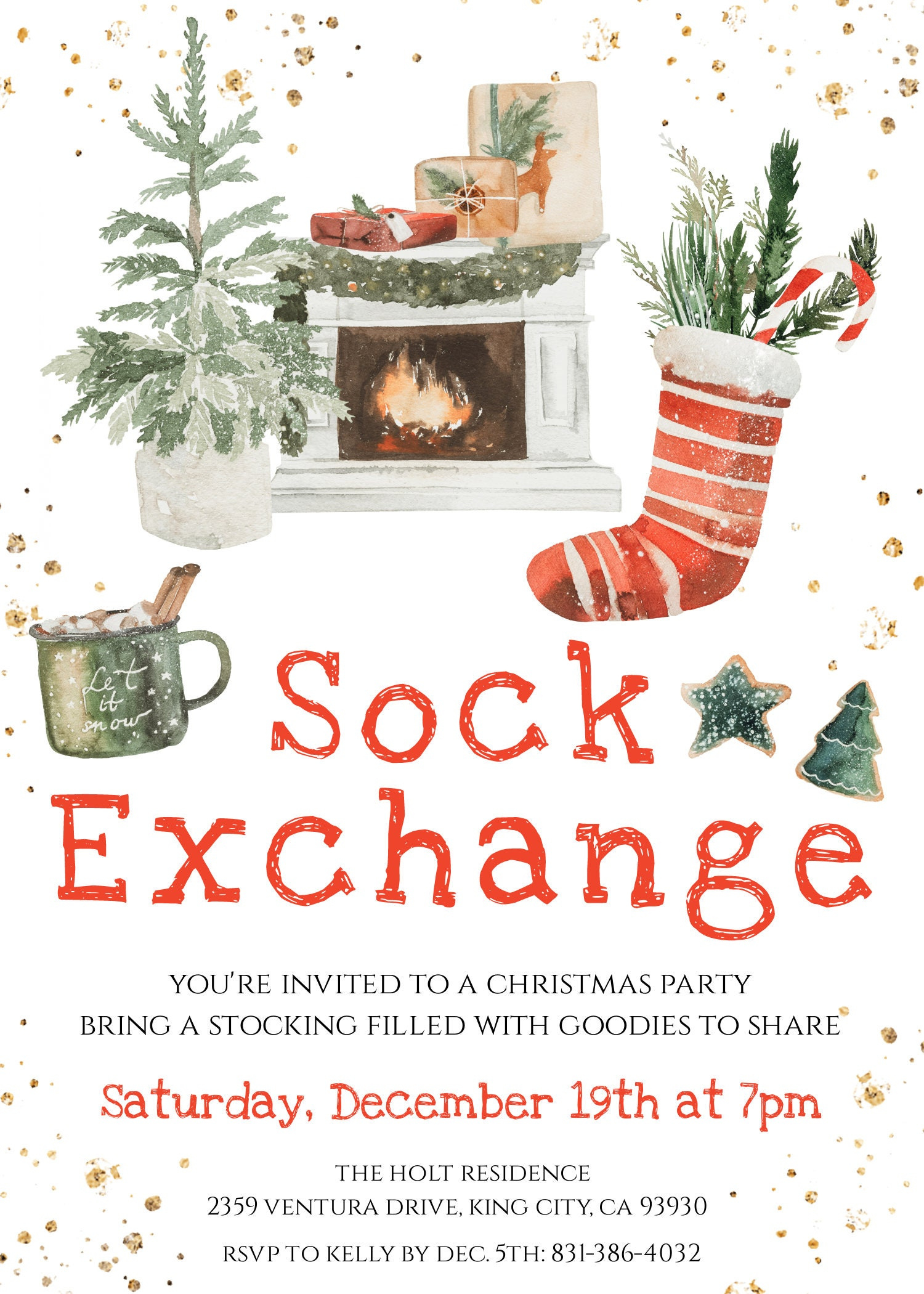 Sock Exchange Christmas Party Invitation Template, Editable for FREE Printable Christmas Sock Exchange Invitation