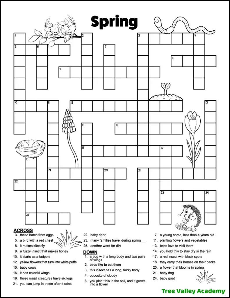 Spring Crossword Puzzles For Kids - Tree Valley Academy regarding FREE Printable Crossword Puzzles For 3rd Graders
