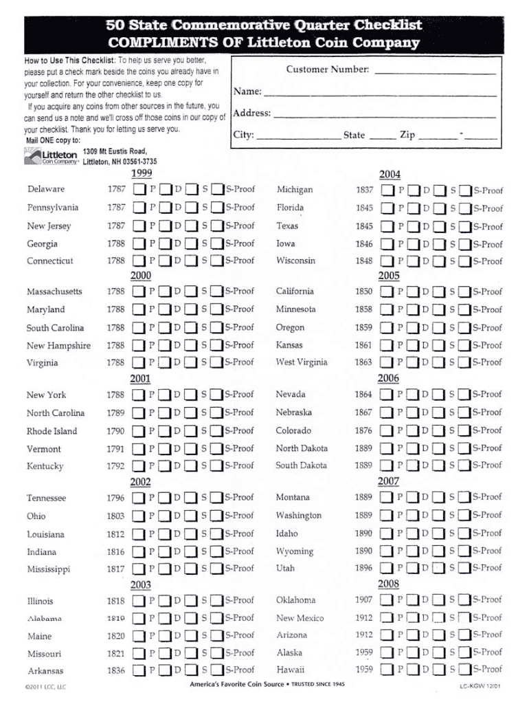 State Quarters Checklist: Fill Out &amp;amp; Sign Online | Dochub for FREE Printable Checklist Printable State Quarter Collection Sheet