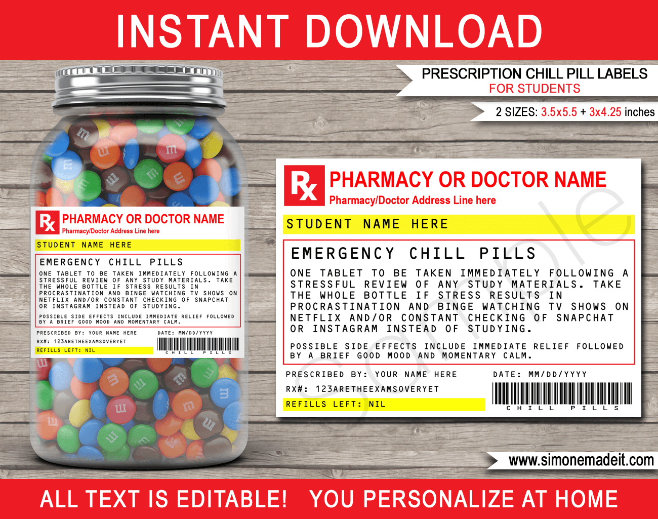Student Prescription Chill Pills Labels - For Jars with regard to FREE Printable Chill Pill Labels