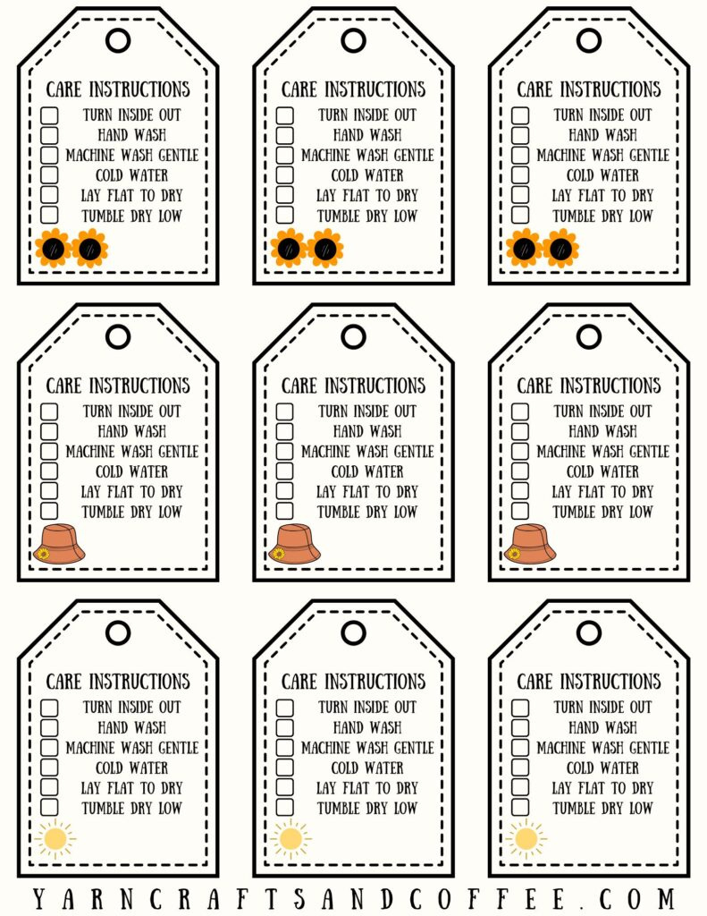 Summer Sun Free Printable Care Instructions Tags – Yarn Crafts with FREE Printable Crochet Care Tags
