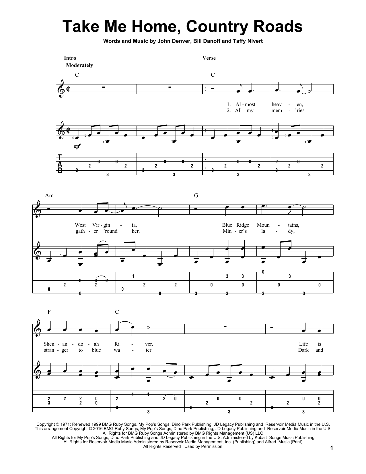 Take Me Home, Country Roadsjohn Denver Sheet Music For Solo pertaining to Free Printable Country Sheet Music For Guitar
