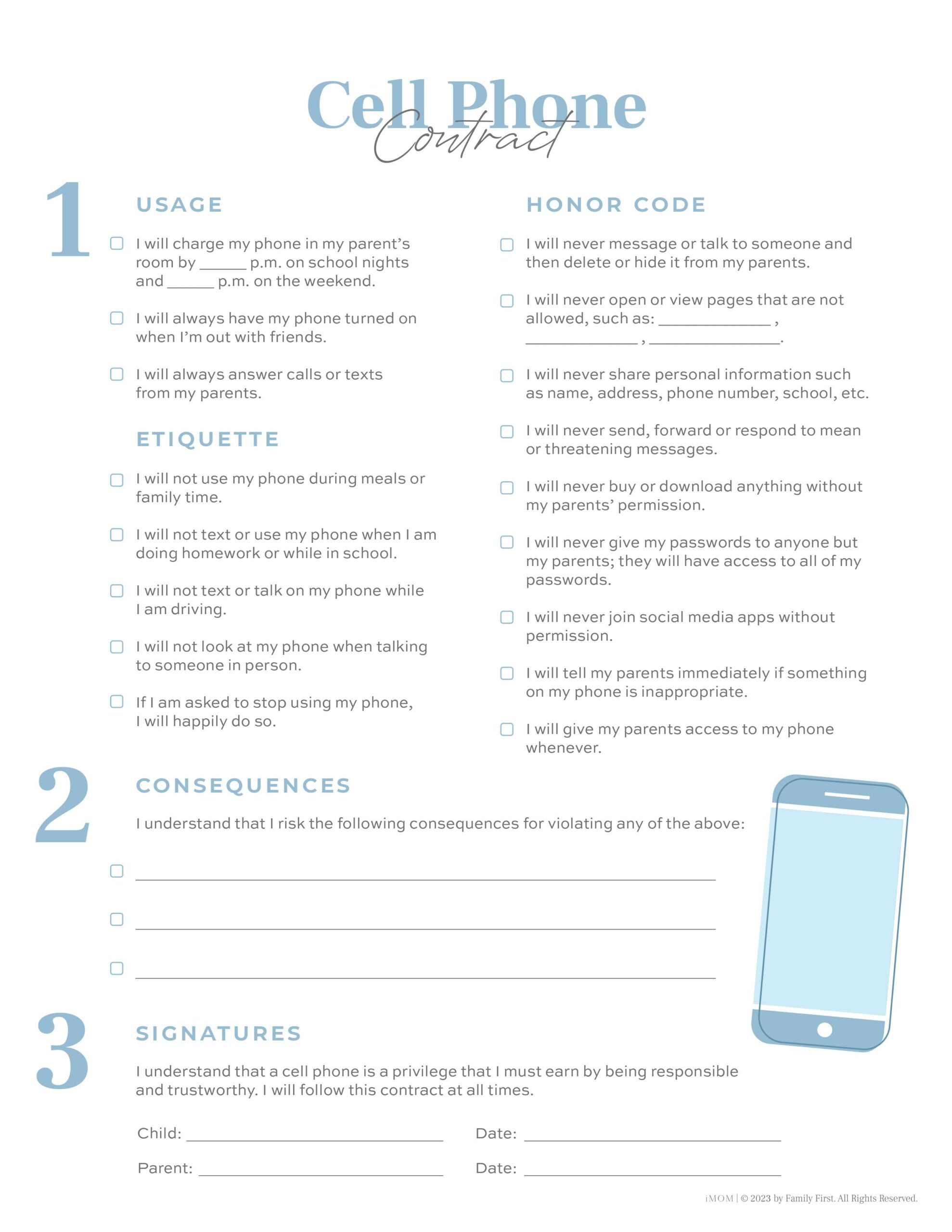 Teen Cell Phone Contract - Imom regarding FREE Printable Cell Phone Contract For Tweens