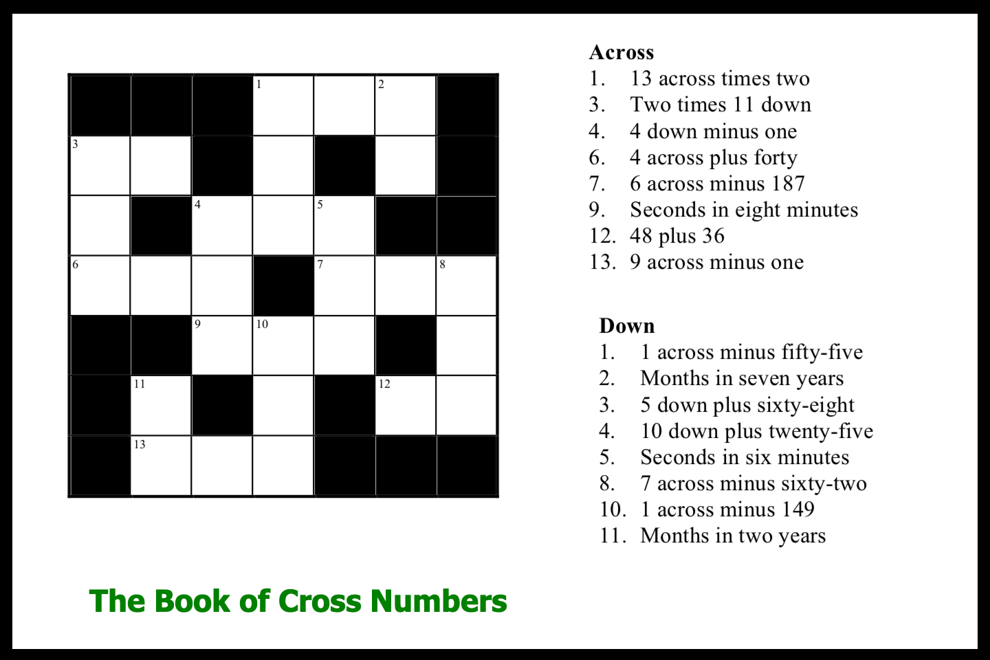 The Book Of Cross Numbers | Spire Maths throughout FREE Printable Cross Number Puzzles
