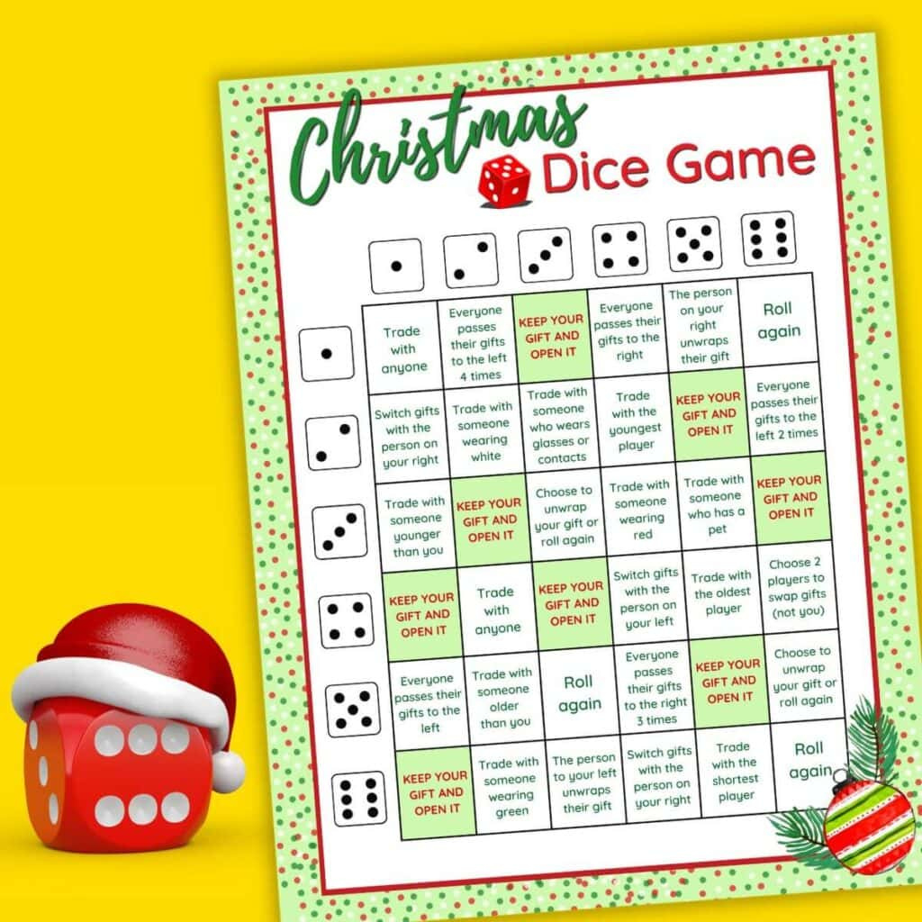 The Christmas Dice Game - A Fun Gift Exchange Printable Game! within Free Printable Christmas Dice Gift Exchange