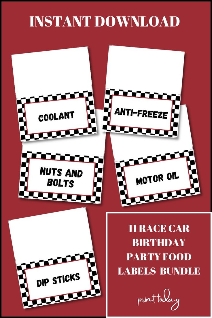 Two Fast Race Car Birthday Party Food Labels Bundle intended for FREE Printable Cars Food Labels