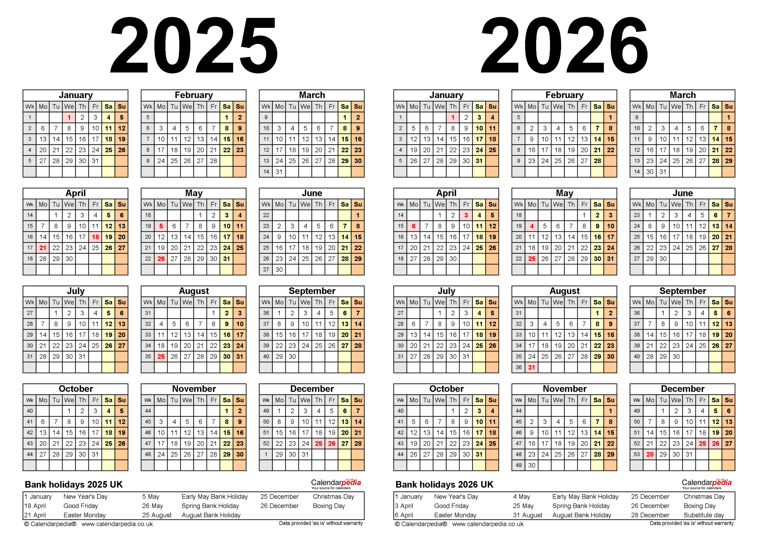 Two Year Calendars For 2025 And 2026 (Uk) For Pdf with Free Printable Calendar 2025-26