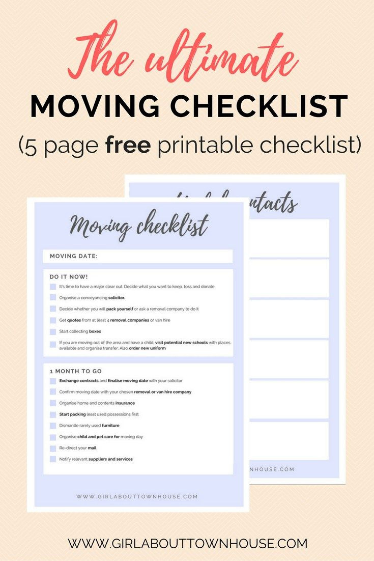 Ultimate Moving Checklist (Free Printable) - Girl About Townhouse within Free Printable Checklist For Moving House