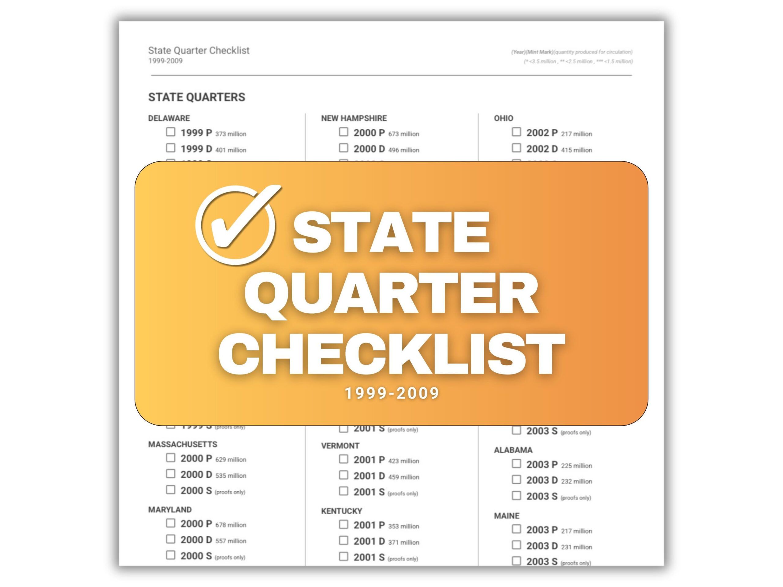 Us State Quarter Collection Checklist: 1999-2009 (Printable) - Etsy inside FREE Printable Checklist Printable State Quarter Collection Sheet