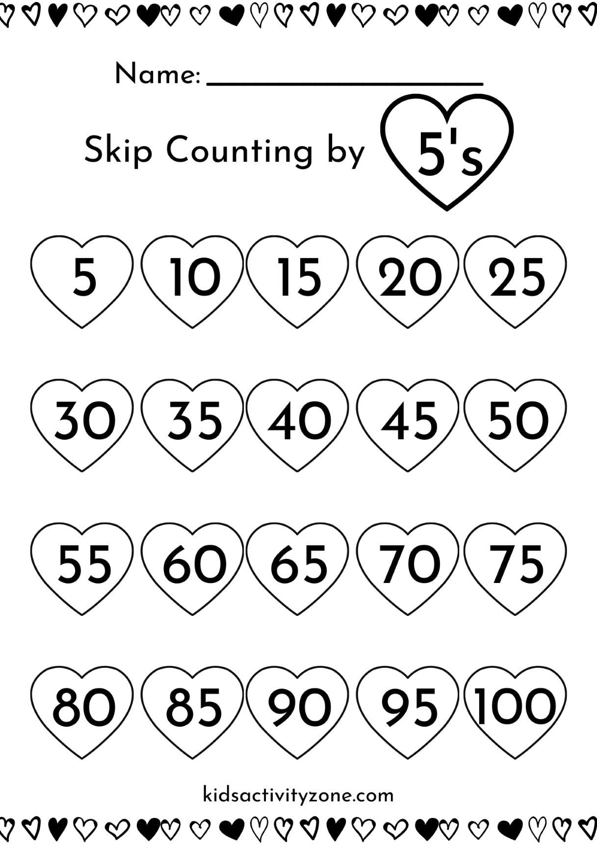 Valentine&amp;#039;S Day Skip Counting - {Free Printable} - Kids Activity Zone in FREE Printable Counting by 5s Worksheet