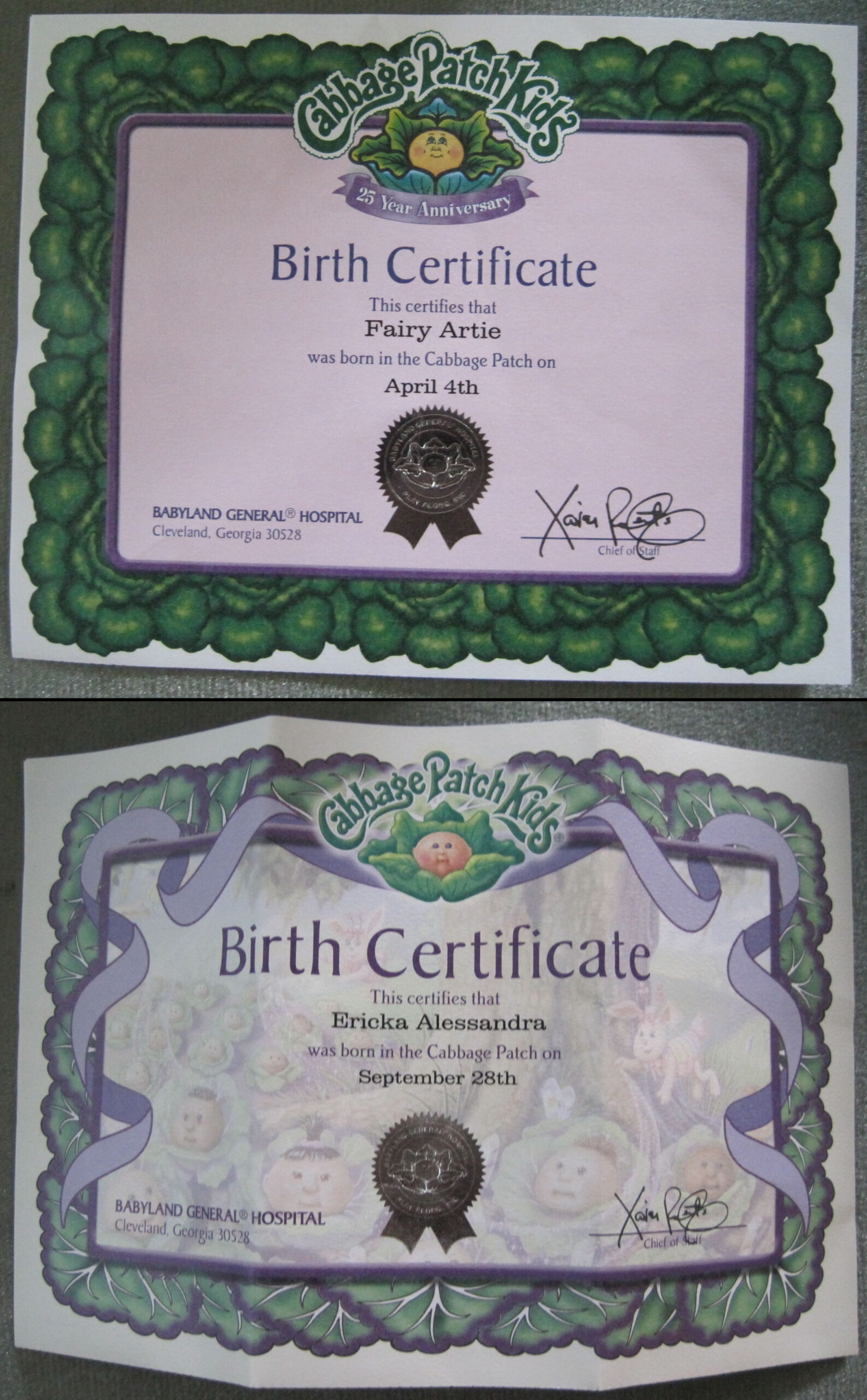 Vintage Cabbage Cabbage Patch Doll Birth Certificate Original within FREE Printable Cabbage Patch Birth Certificate