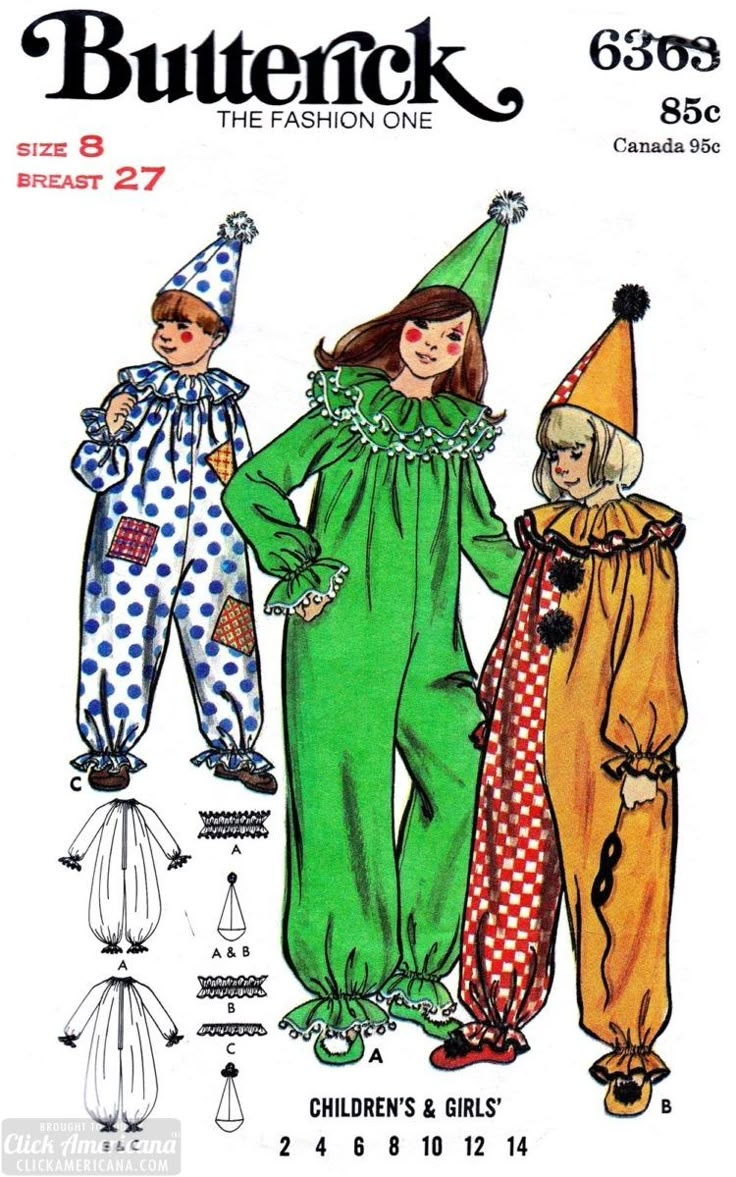 Vintage Halloween Costume Patterns From The 70S: Popular Styles intended for FREE Printable Clown Costume Pattern
