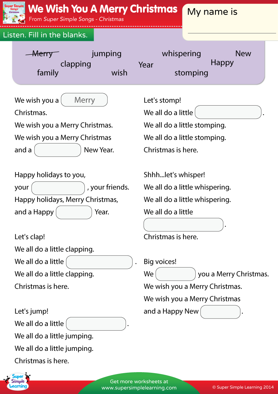 We Wish You A Merry Christmas Worksheet - Fill In The Blanks in Free Printable Christmas Fill In The Blank Games