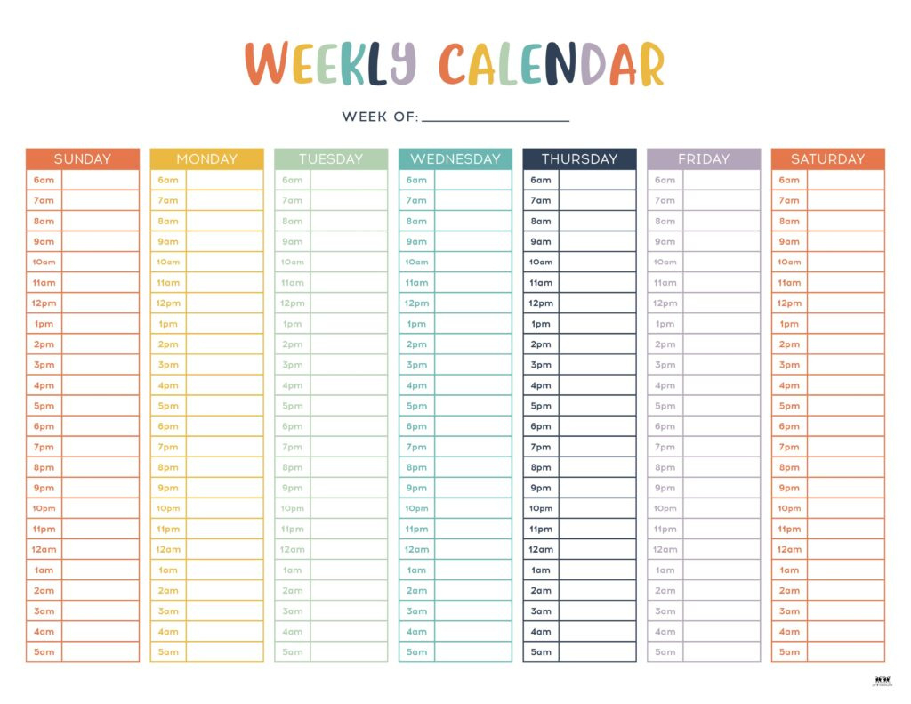 Weekly Planners - 25 Free Printables | Printabulls for FREE Printable Calendar with Time Slots