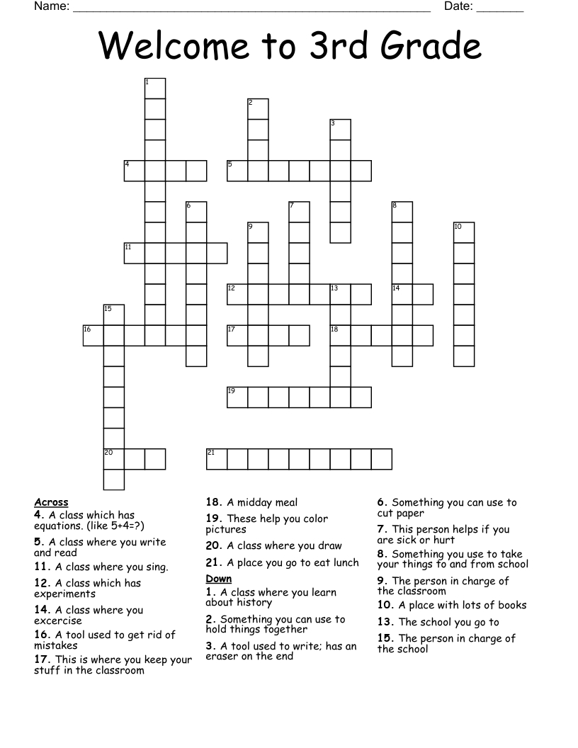 Welcome To 3Rd Grade Crossword - Wordmint regarding Free Printable Crossword Puzzles For 3Rd Graders