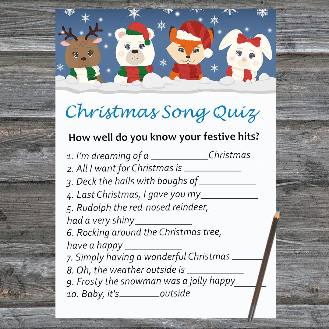 Winter Animals Christmas Card,Christmas Song Trivia Game Printable intended for Free Printable Christmas Song Trivia Games
