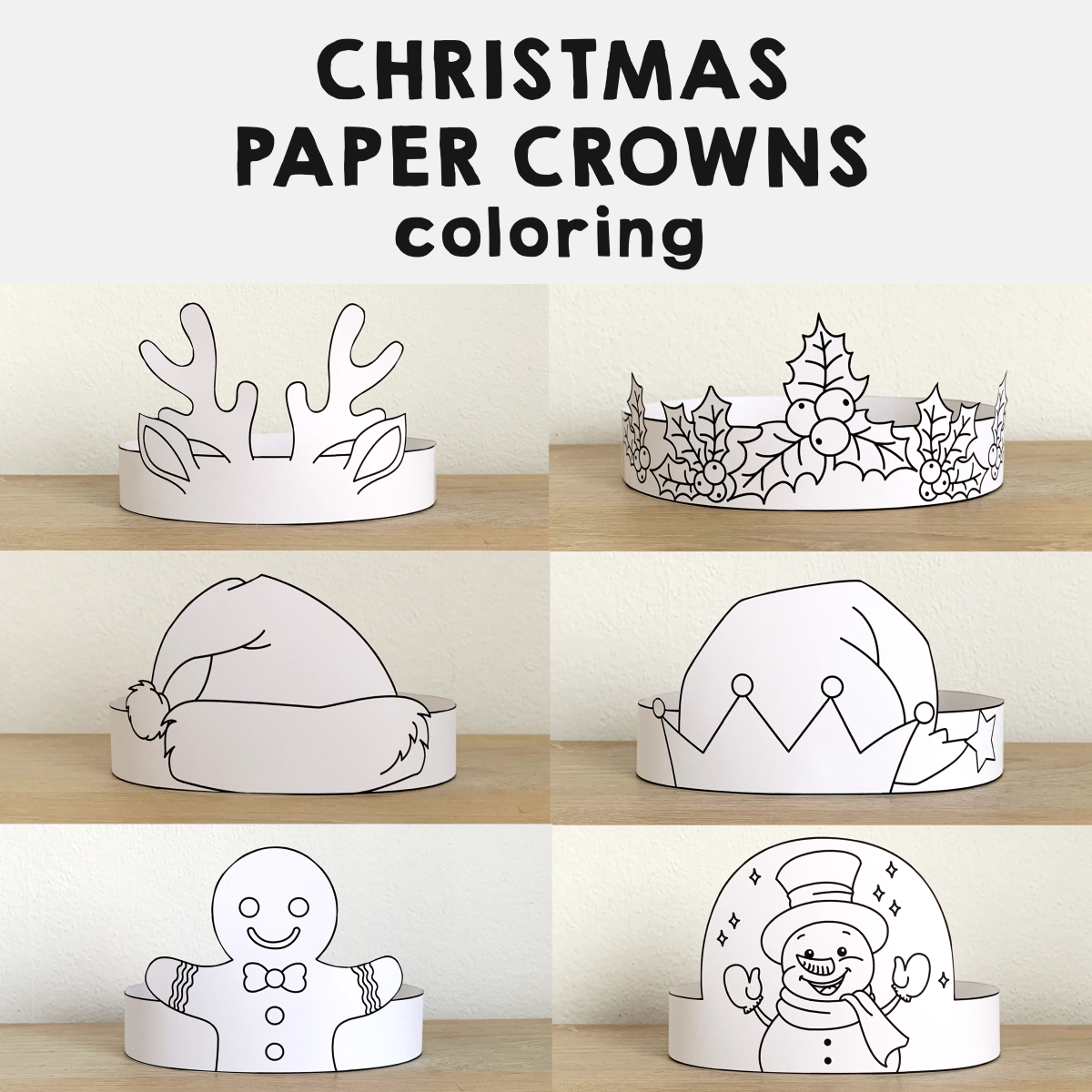 Winter Christmas Hats Crowns Printable Paper Coloring Craft intended for FREE Printable Christmas Crown Template
