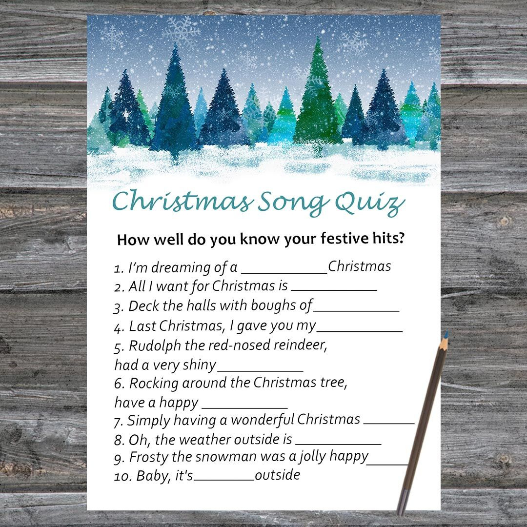 Winter Forest Christmas Card,Christmas Song Trivia Game Printable with FREE Printable Christmas Song Trivia